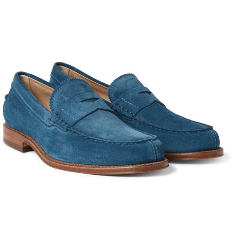 blue suede penny loafers men's.